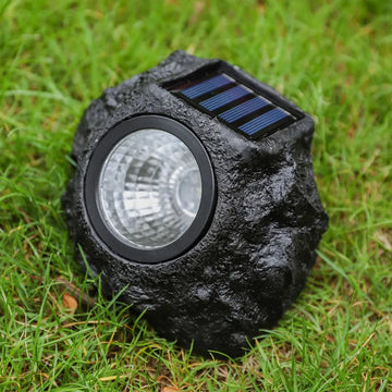 lampe solaire moderne noire aspect roche imitation pierre extérieure jardin imperméable led