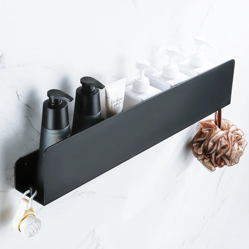 étagère murale moderne noire vis fixée salle bain aluminium laqué 30cm 40cm 50cm
