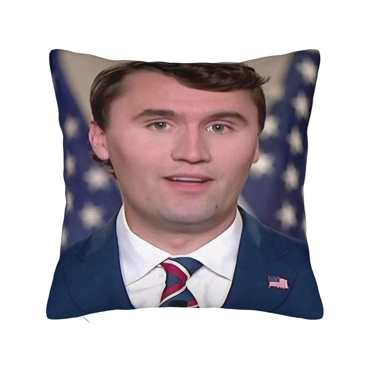 housse coussin pop art portrait charlie kirk or beige décorative lit canapé chambre voiture
