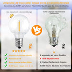 Détail des ampoules LED G40 sur base E12 de la guirlande lumineuse