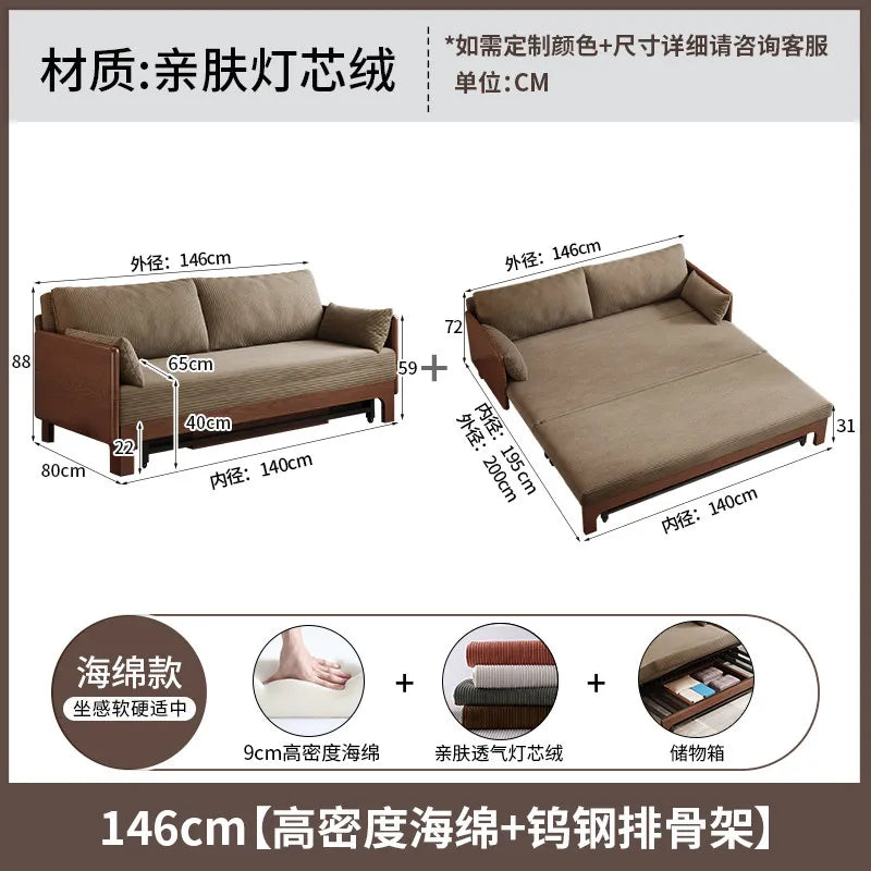 canapé lit marron clair rayures horizontales moderne extensible coussins multifonctionnel
