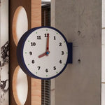 horloge murale double face moderne bleu blanc aiguilles quartz résine salon