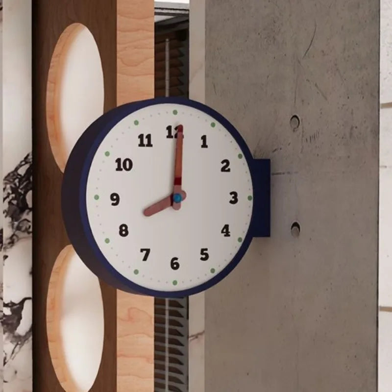 horloge murale double face moderne bleu blanc aiguilles quartz résine salon