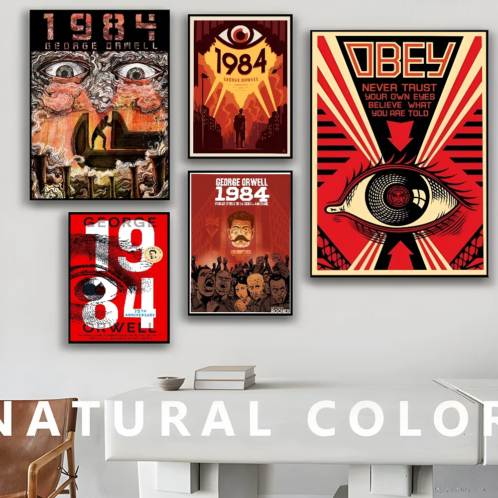 affiches pop art révolutionnaires géorges orwell 1984 graphiques abstrait oeil stylisé rouge noir beige