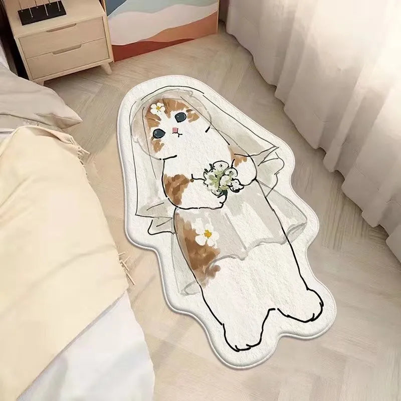 tapis sol chambre coucher motif chat mignon doux décoratif antidérapant maison