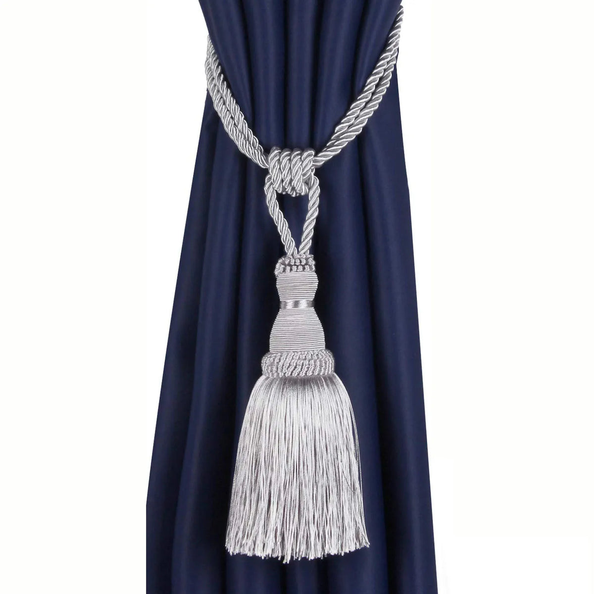 ruban rideau rayures franges bleu marine beige gris rouge vert classique pompons polyester