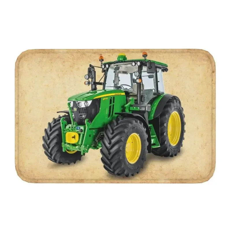 tapis sol entrée décoratif tracteur agricole fleurs welcome moderne antidérapant polyester vert jaune