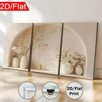 tableaux mural nature morte fleurs blanches vase blanc arche beige moderne encadrés miroir clips