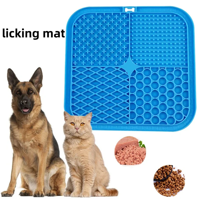 tapis léchage animal silicone antidérapant trous réguliers surface rugueuse moderne vert bleu