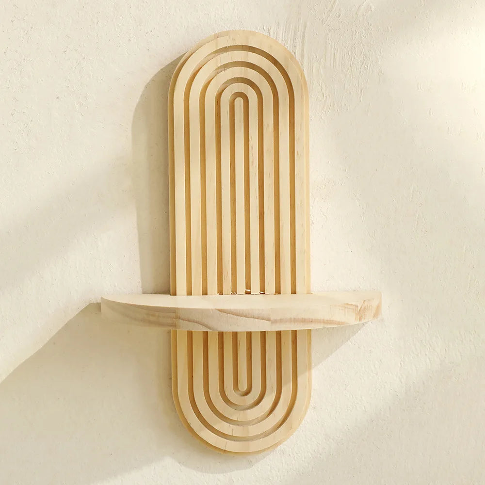 étagères murales bois naturel moderne minimaliste décoration maison plantes bougies figurines terrarium