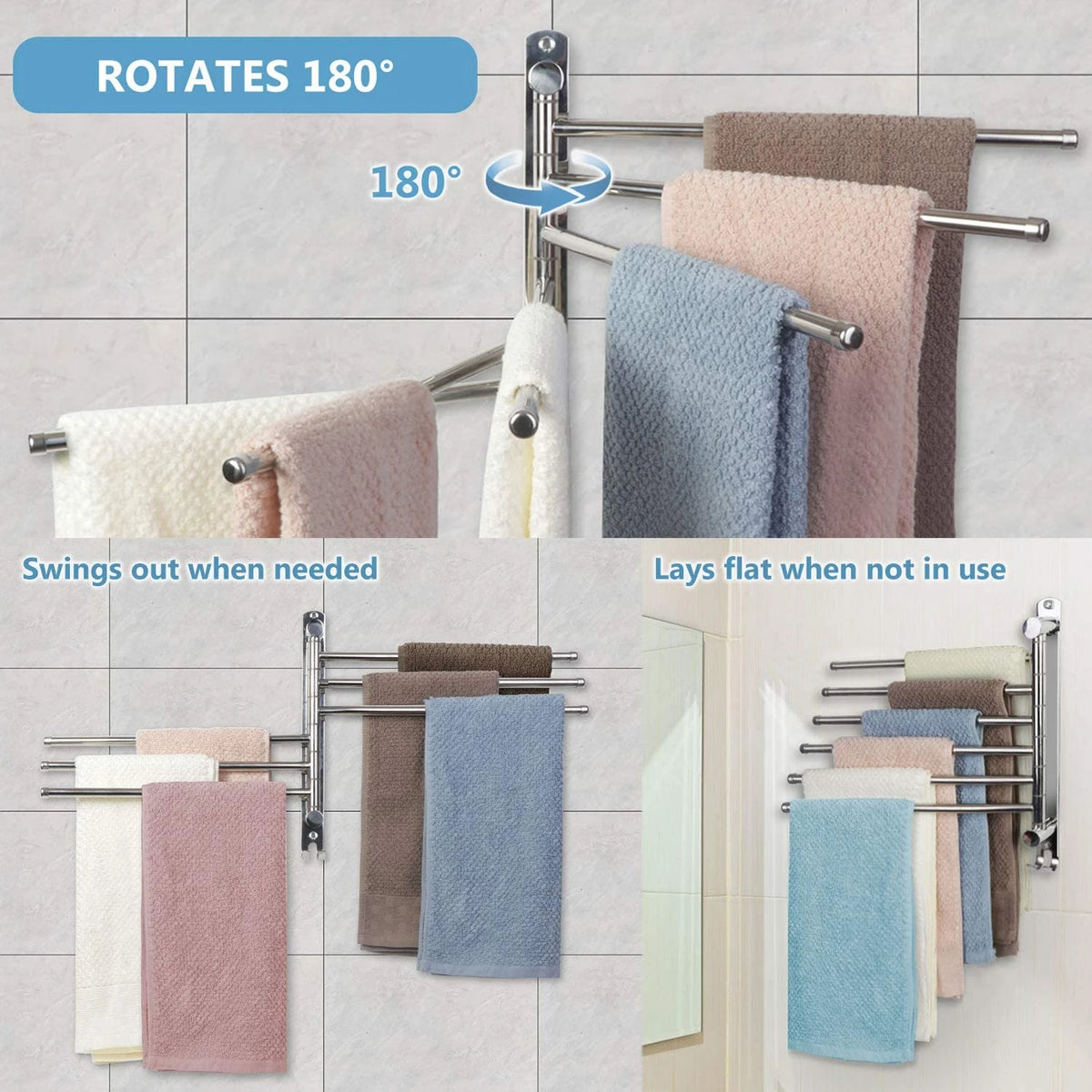 porte serviettes mural rétractable bras acier inoxydable moderne minimaliste fixations murales serviettes duveteuses