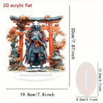 statue acrylique 2d japonaise bleu rouge blanc motif arbres lanternes traditionnel décoration intérieure table