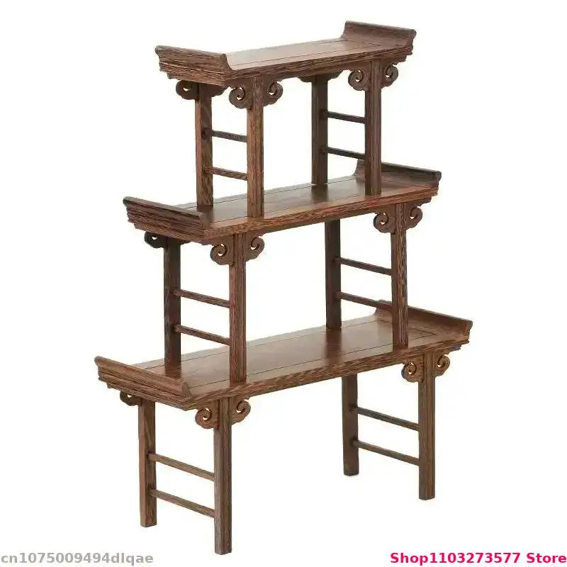 meuble pliant bois sculpté finition lisse traditionnel artisanal plateau pieds marron foncé
