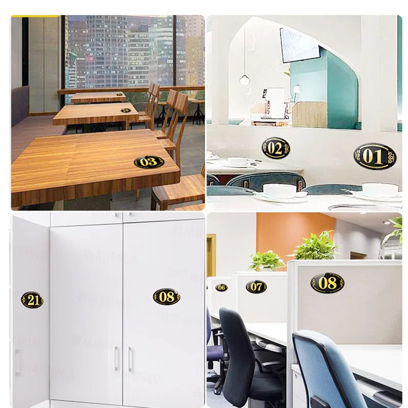 plaques numérotées tables noir jaune ornements dorés adhésives modernes rangement étagères chambre ornementales classiques