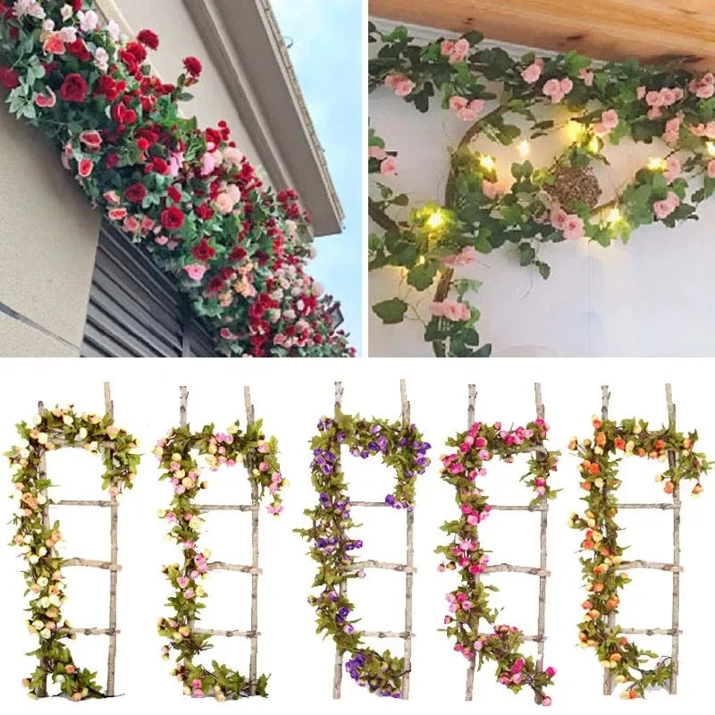 guirlande artificielle fleurs roses feuilles vertes décoration maison jardin mariage festive naturelle