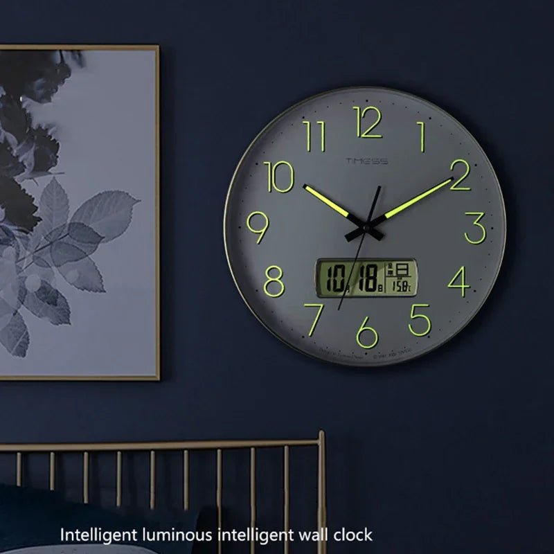 horloge murale moderne quartz aiguille calendrier luminoise face unique blanc vert noir
