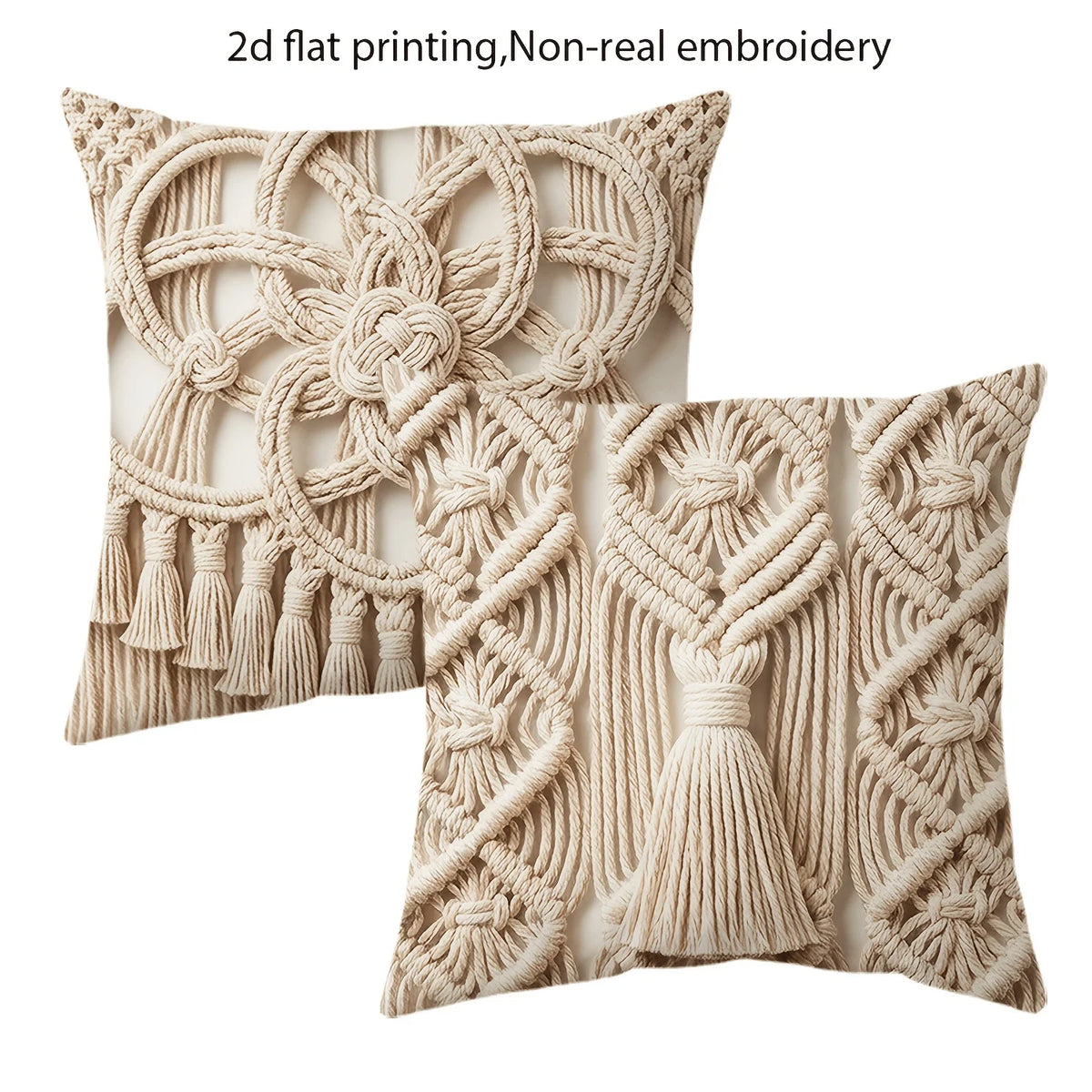 taies d'oreiller boho macramé beige clair franges décoratives maison lit hospitalière polyester peachskin