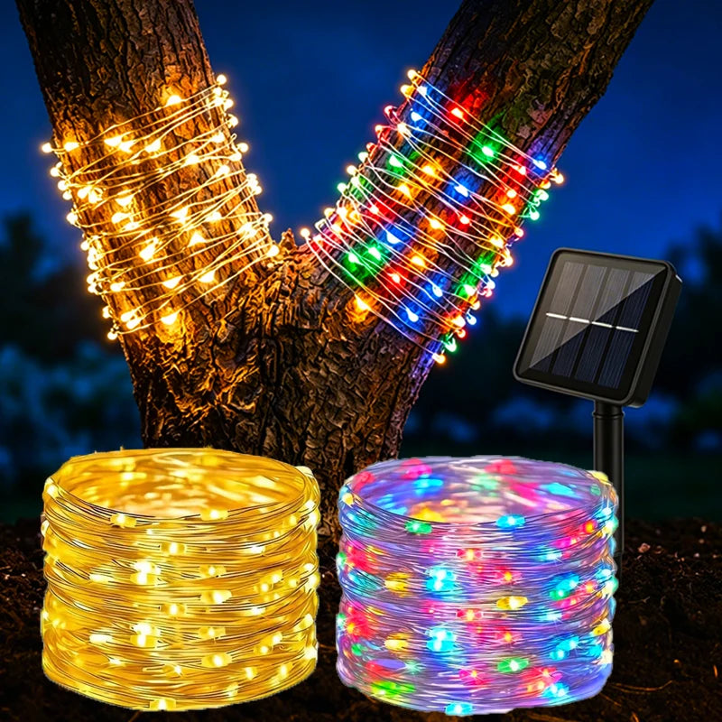 guirlandes solaires led flexibles modes decoration exterieure arbres jardin patio plantes