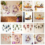 décoration ramadan stickers muraux lanternes colorées lune étoiles dorées floral violet vert rose artisanal