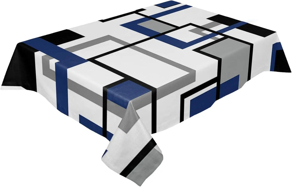 nappe table moderne géométrique bleu noir blanc rectangle réutilisable polyester at dining