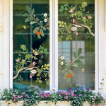 décoration fenêtre sticker floral oiseaux branches feuilles transparente naturelle 52x30cm 23.62x13.78in