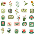 sticker rétro fleurs vertes papillons feuilles géométrique scrapbooking journal bagages illustration adhesive