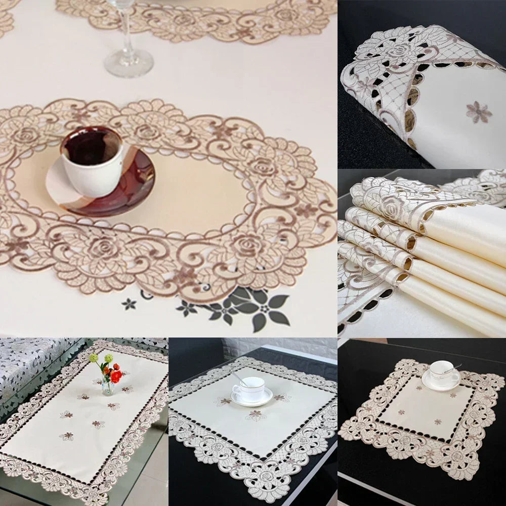 serviettes table brodées florales classiques beige noir réutilisables 40cm 60cm