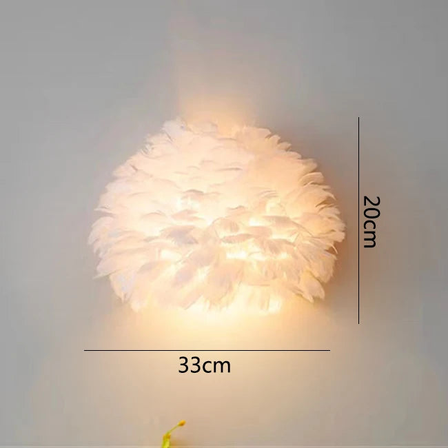 lampe murale moderne plumes blanc doré élégante LED salon chambre minimaliste romantique