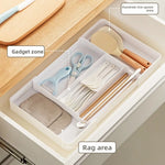 organisateur tiroir modulaire blanc rangement ustensiles cuisine minimaliste boîte papeterie rétractable conteneurs multifonctionnels
