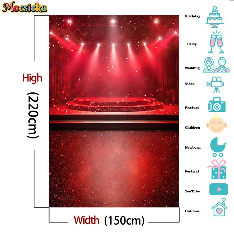 rideau scène rouge étoiles brillant clips anniversaire baby shower moderne glamour photo fondo vinyl