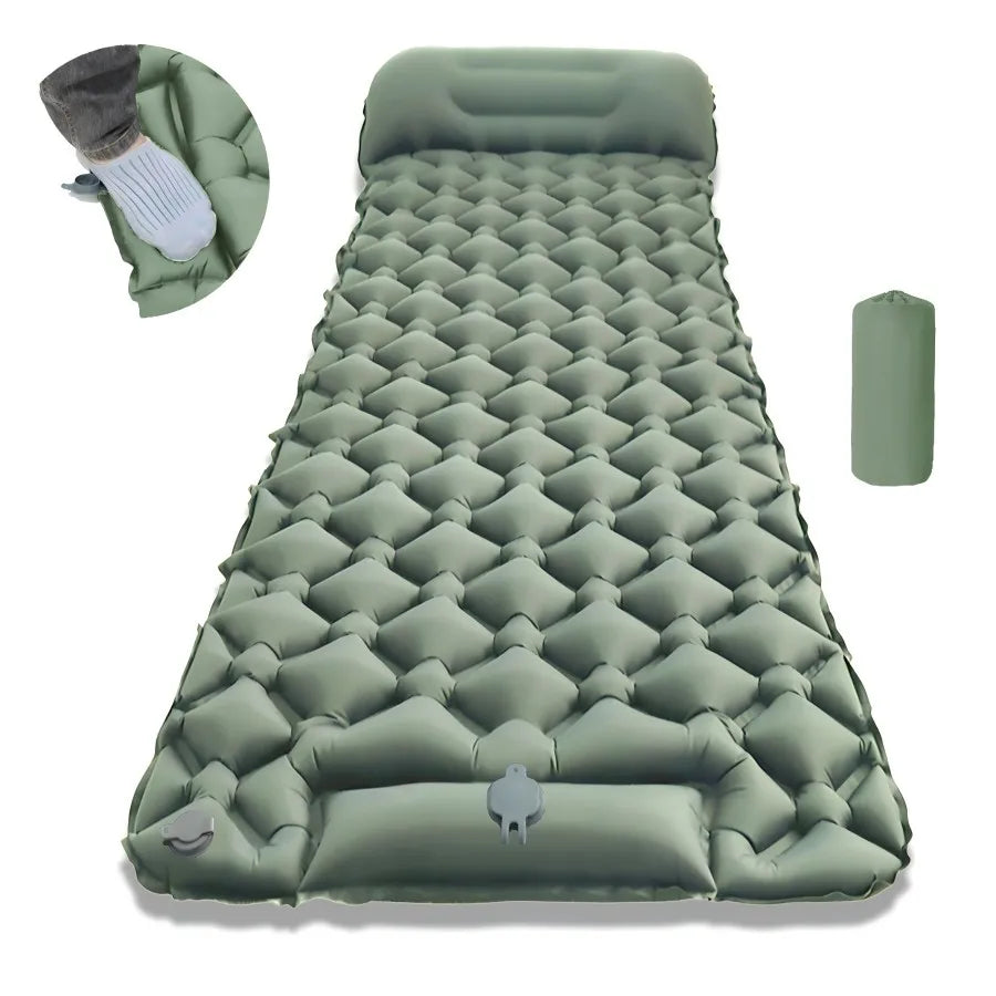 matelas gonflable camping pliant pompe main sac rangement oreiller randonnée