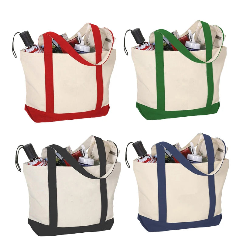sac main toile beige uni casual bandoulière poches réutilisable grande capacité