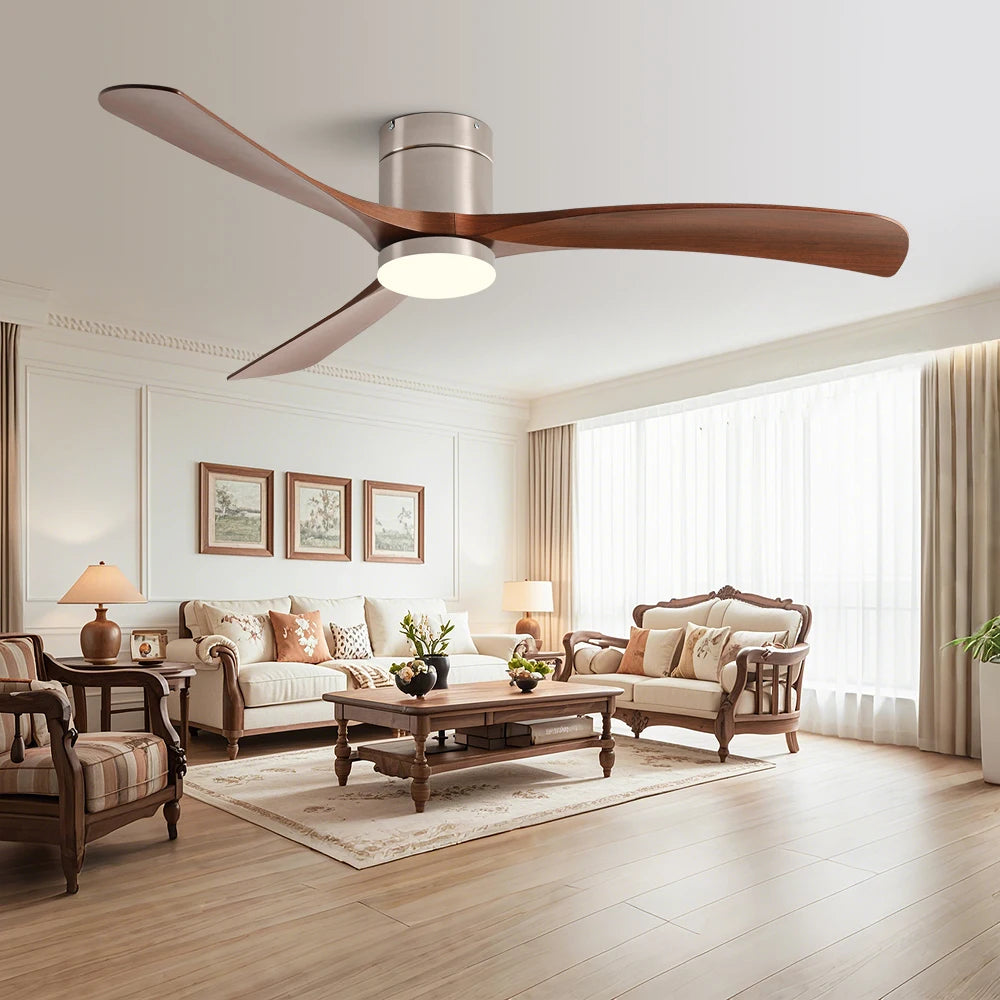 ventilateur moderne lumière led blanc marron moteur dc télécommande salon maison