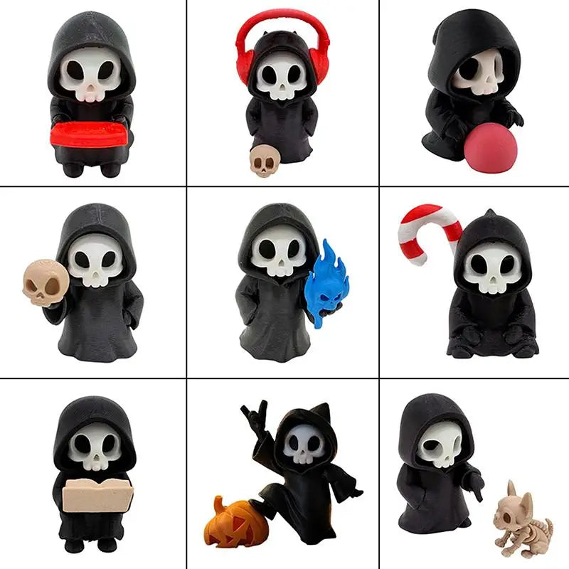figurines squelette crâne bonbons casque livre halloween decoration maison erotique cartoony