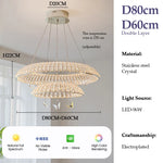 suspension lumineuse moderne cristal facettes papillons argentés interrupteur tactile 80cm diamètre