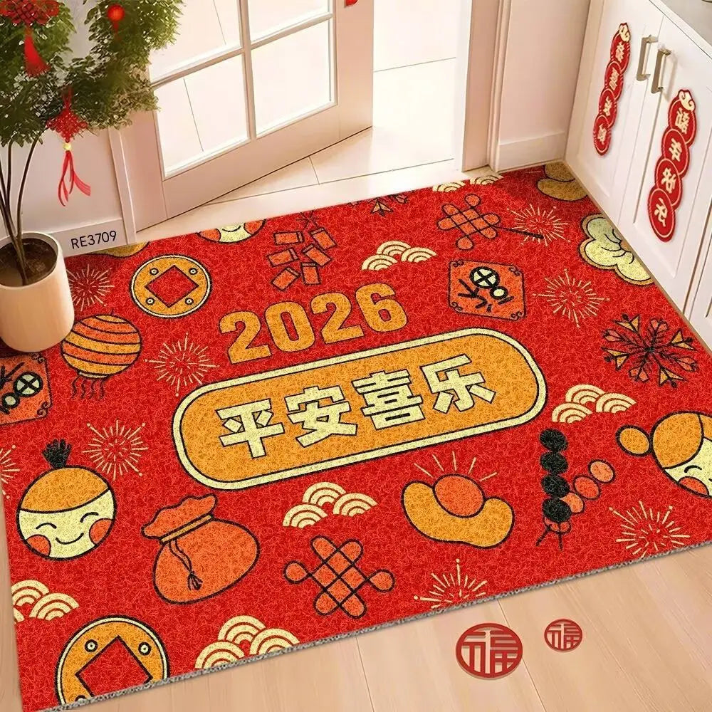 tapis traditionnel chinois rouge motifs lanternes symboles bonheur tissage résistant extérieur porche