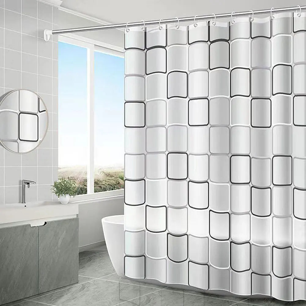 rideau douche moderne peva opaque motif carreaux blanc noir bleu