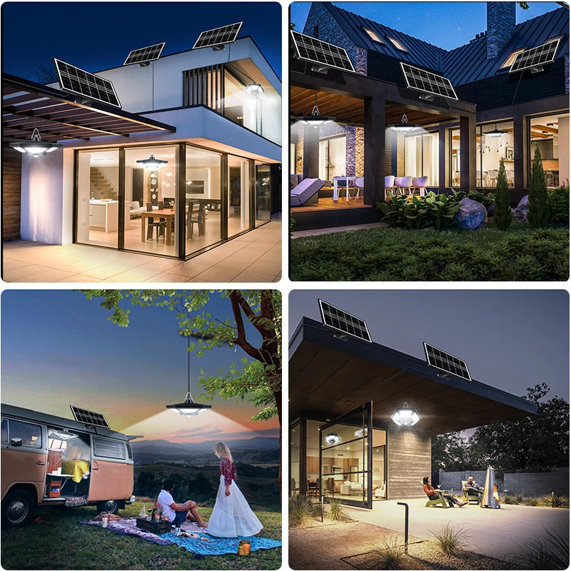 lampe solaire suspendue détecteur mouvement 180 led noir moderne télécommande modes éclairage autonomie ip65