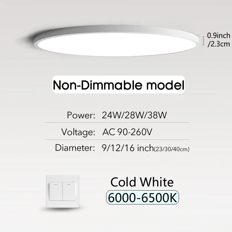 plafonnier led ultrafin moderne blanc noir 24w 28w 38w(touches)