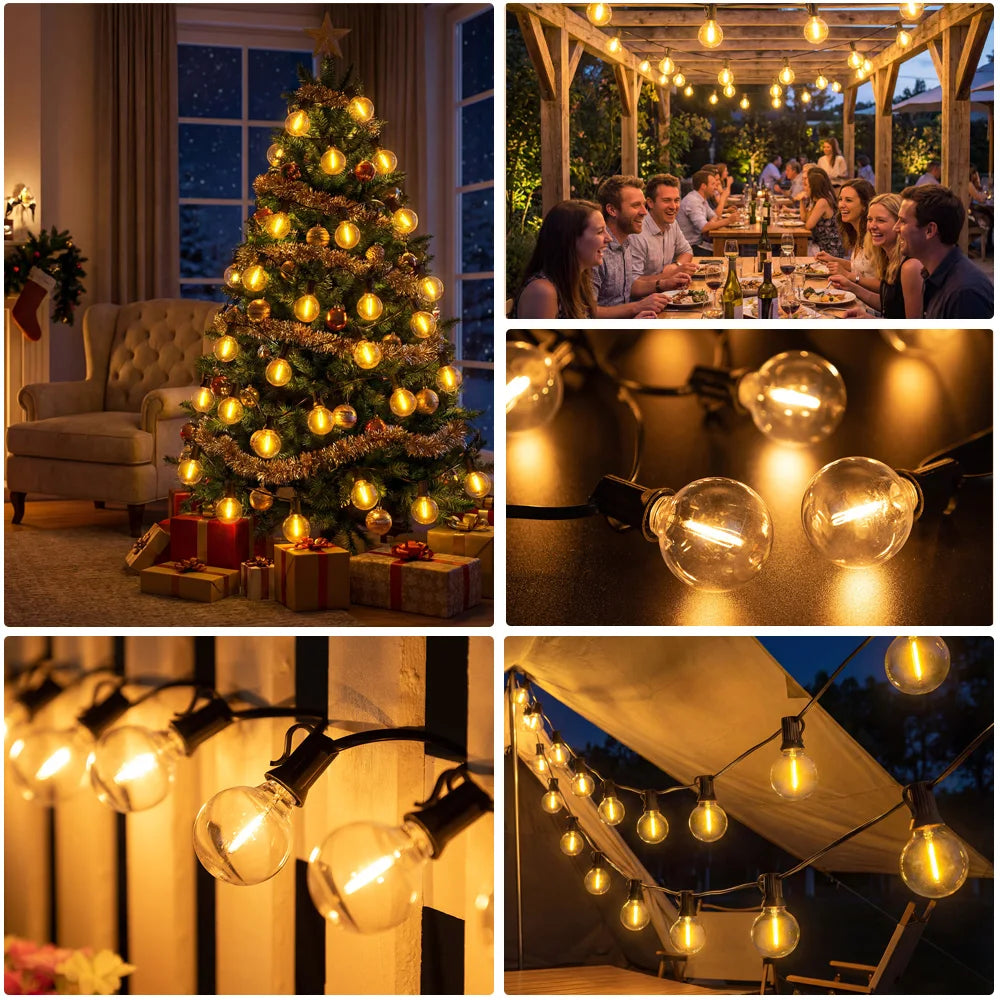 guirlande lumineuse led transparentes moderne vintage 15m 30m adaptateur télécommande clips noirs