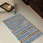 tapis moderne bleu clair marron blanc rayures antidérapant polyester feutre chambre bain salon