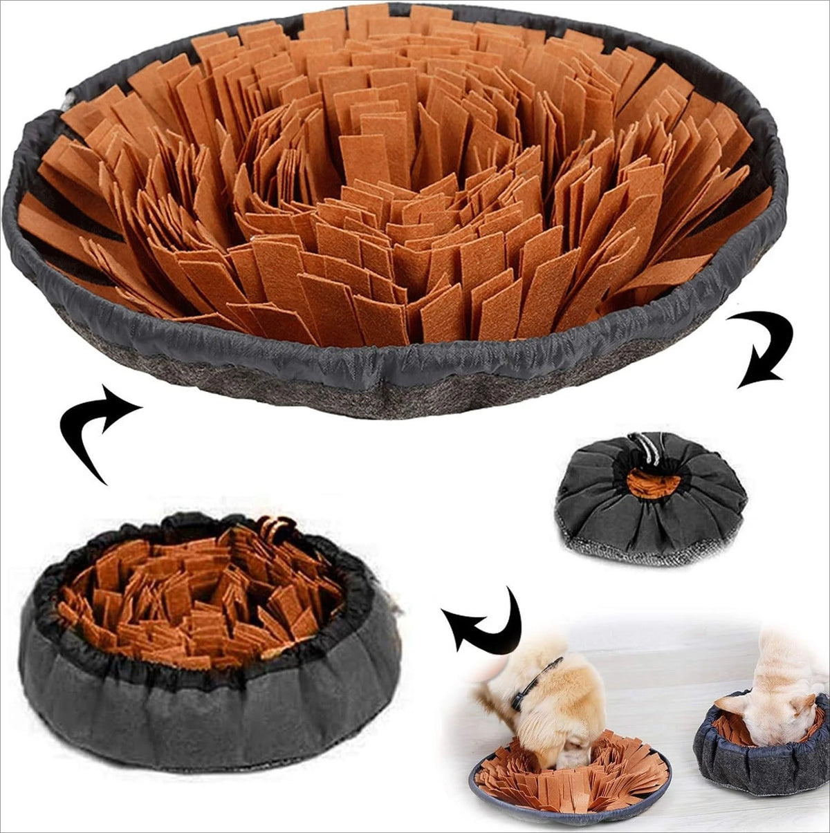 jouet interactif chien fleurs motifs géométriques orange vert blanc marron clair non slip