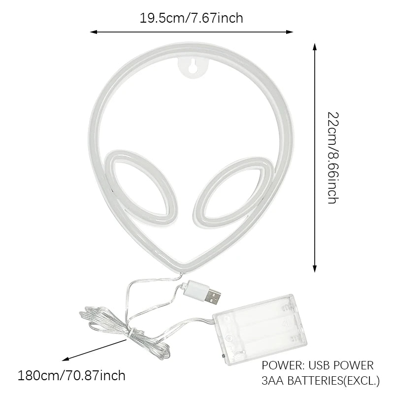 lampe néon bleu rose alien yeux circulaires batterie usb moderne lumineuse chambre enfantDecorationFeteCamping