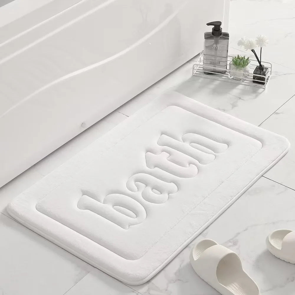 tapis bain moderne gris noir beige bleu marine lettre bath relief polyester antidérapant absorbant