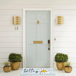 tapis antidérapant moderne motif marguerite hello spring blanc bleu jaune intérieur extérieur résistant lavage