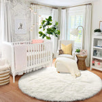tapis rond pelucheux rose moderne chambre enfants 100cm 120cm 140cm 160cm