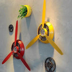 décoration murale industrielle ventilateur noir gris jaune roue dentée métal rétro fixations murales
