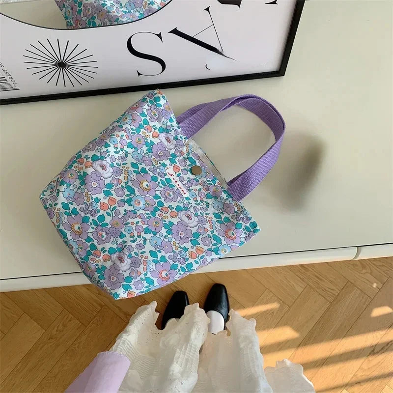 sac provisions toile multicolore fleurs moderne sans fermeture éclair poignées pique nique étudiant lunch