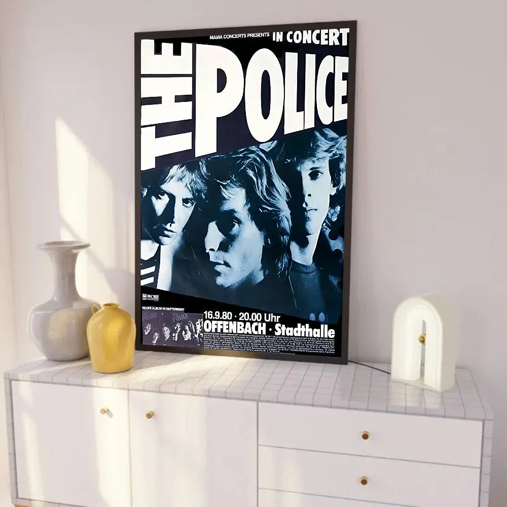 affiche vintage rock groupe police noir blanc bleu jaune salon chambre kawaii déco