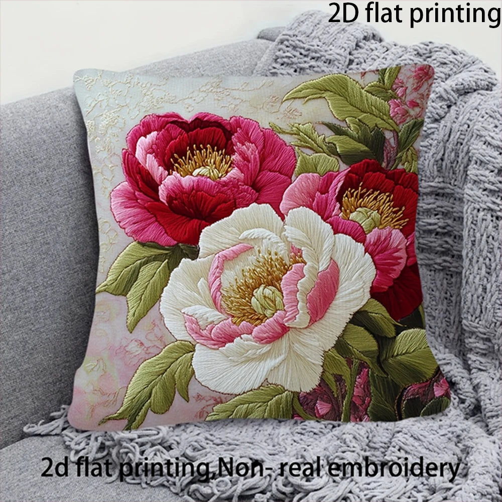 taies d'oreiller décoratives fleurées moderne polyester rouge blanc vert rose jaune